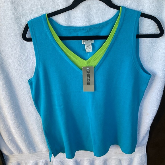 Chico’s Apparel Gemini Sleeveless Knit Tank Topaz/Zesty; NWT; M/8 - Picture 3 of 12